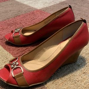 NEW Red and Brown open toe wedge heel